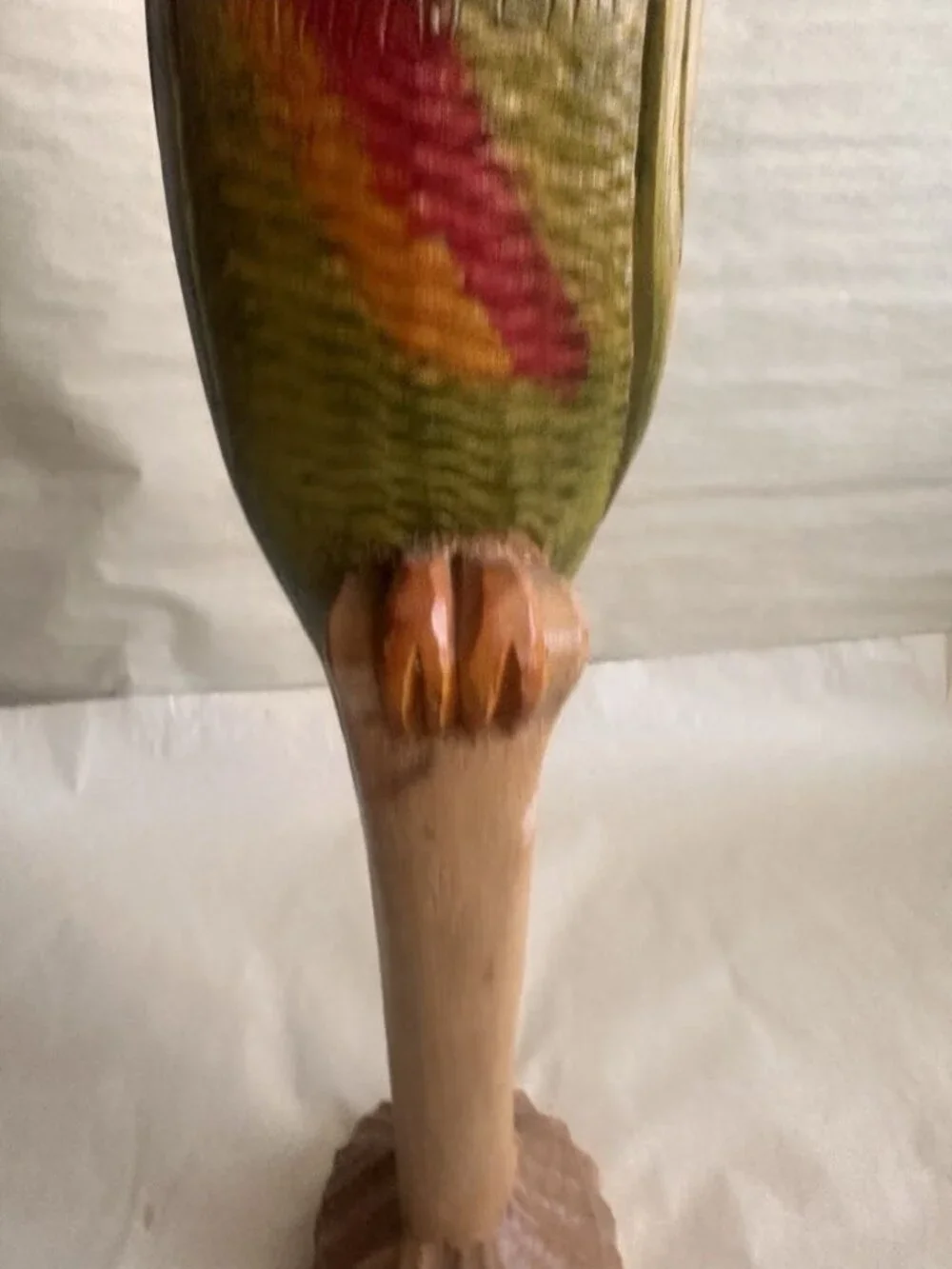 Vintage Hand Carved Wooden Parrot Sculpture 18” Tropical Folk Art Bird Coastal